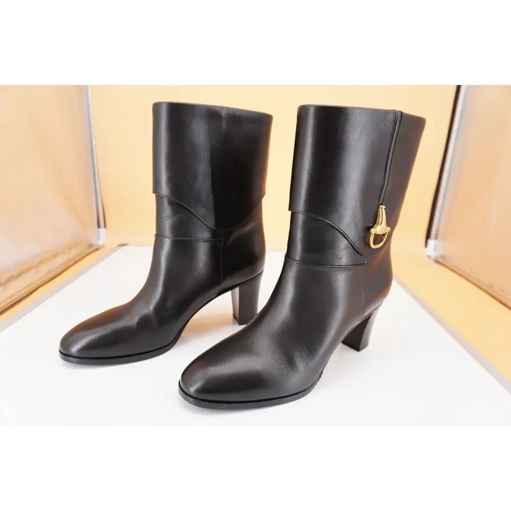 Gucci Miranda Half Horsebit Pointed Toe Bootie SZ 38.5 NIB Logo $1490 Black